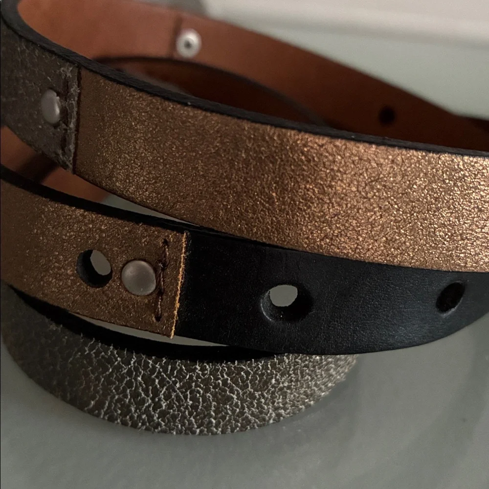 NWT $34 Fossil Leather Metallic & Black Multi Colorblock Skinny Belt - Picture 5 of 8